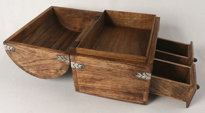 Mango Wood Metal Overlay Dome Top Box With 2 Drawers - Click Image to Close